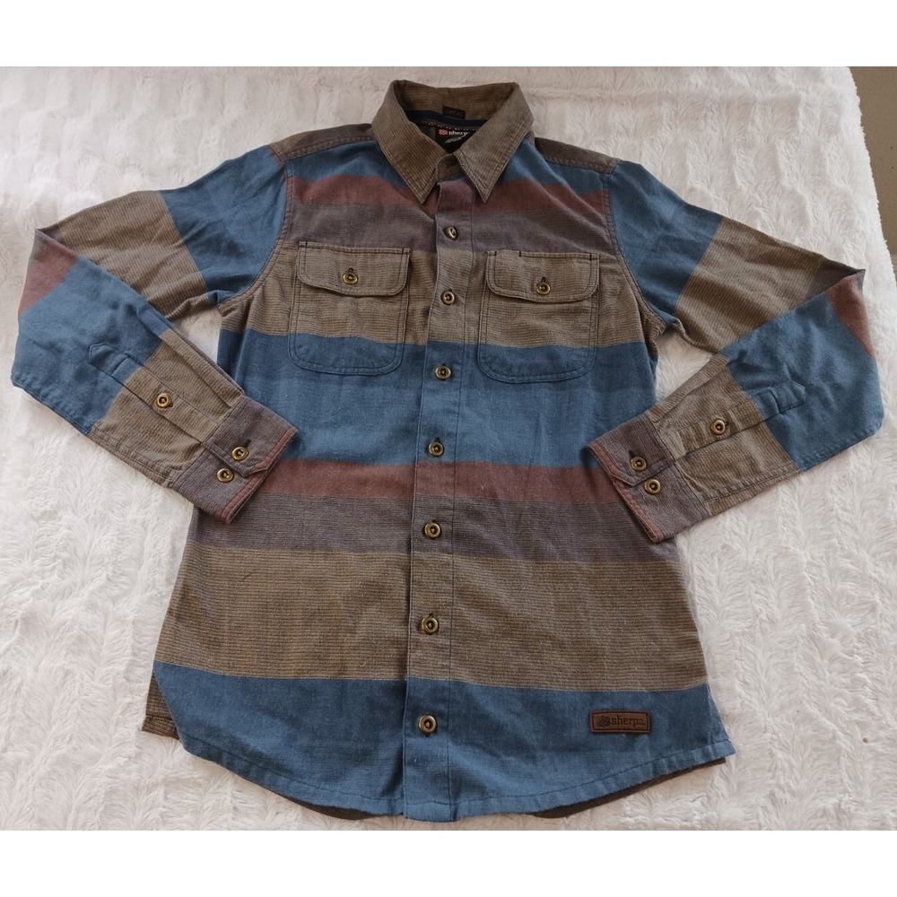 Sherpa Adventure Gear Women's Flannel Shirt Brown/ Blue/Orange Size Small Petite